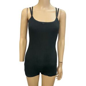Edikted Playsuit Loungewear Romper Pointelle Knit Coquette Soft Goth Black